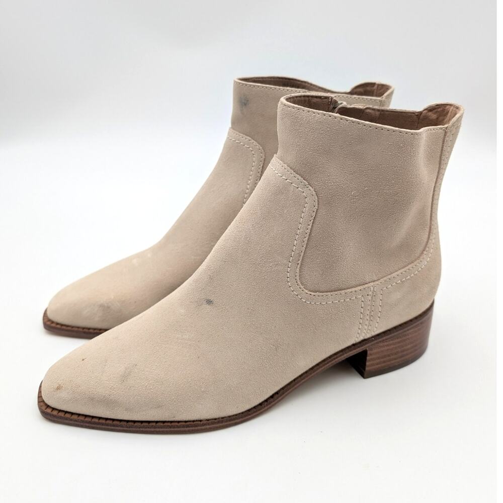 Cole Haan Naia Pointed Toe Block Heel Booties Women's Light Beige Size US7.5B